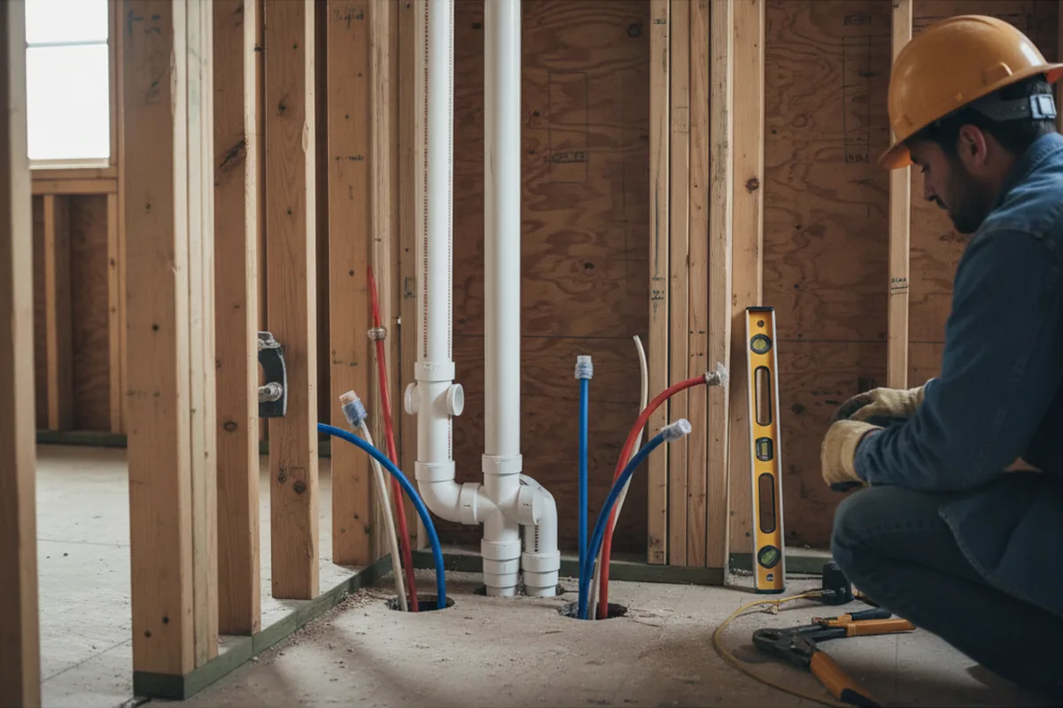 Drain and supply rough-in during Sump Pump Repair in West Sayville